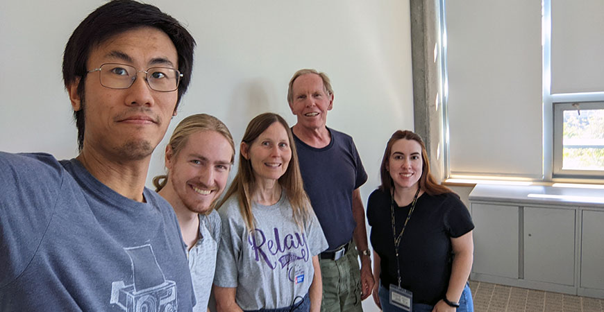 Anne and David Kelley, third and fourth from left, with a group of graduate students.