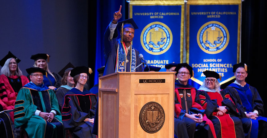 Student speaker at 2024 UC Merced Fall Commencement