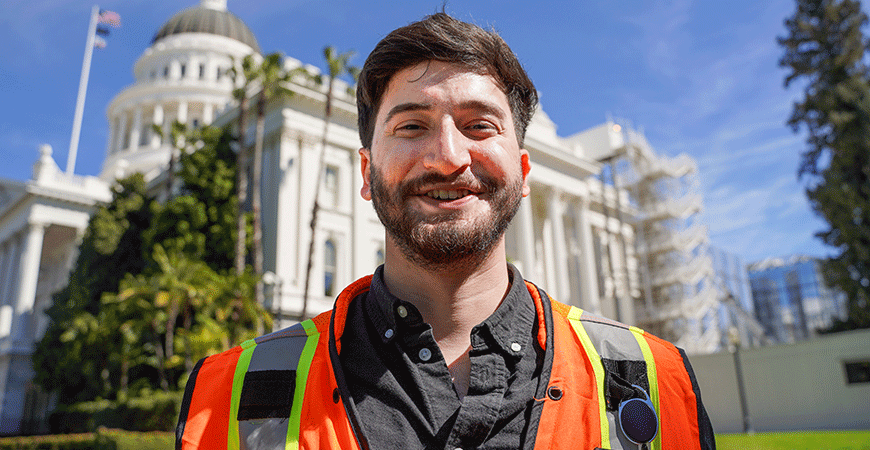 Alumnus Rahim Moulanazada works on the state capitol annex reconstruction.