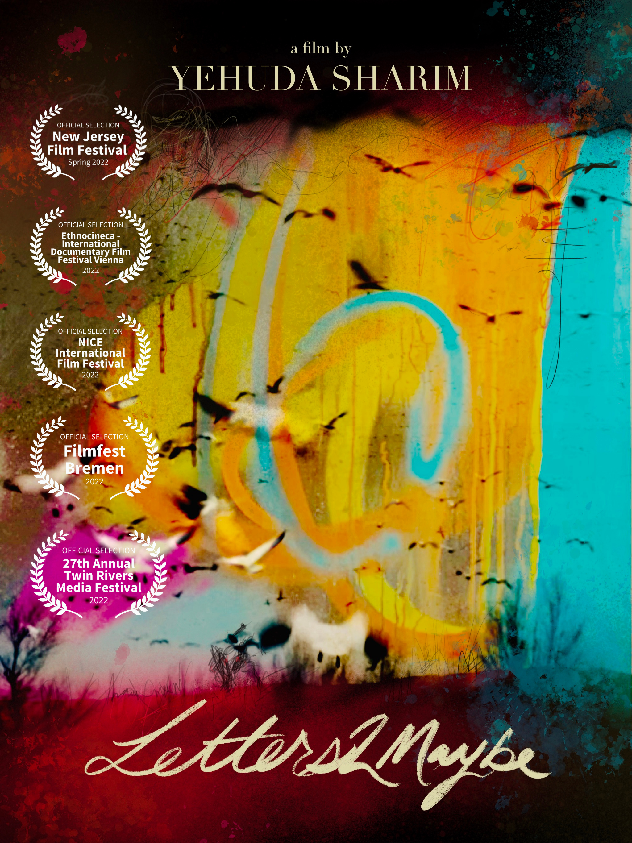 Ein Plakat für den Film von Yehuda Sharim "Briefe2Vielleicht" ist in diesem Bild zu sehen.