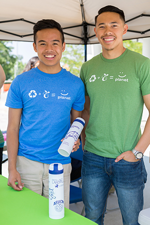 Thi Dang (left) and Gabriel Morabe are doing their part to make UC Merced a green campus.