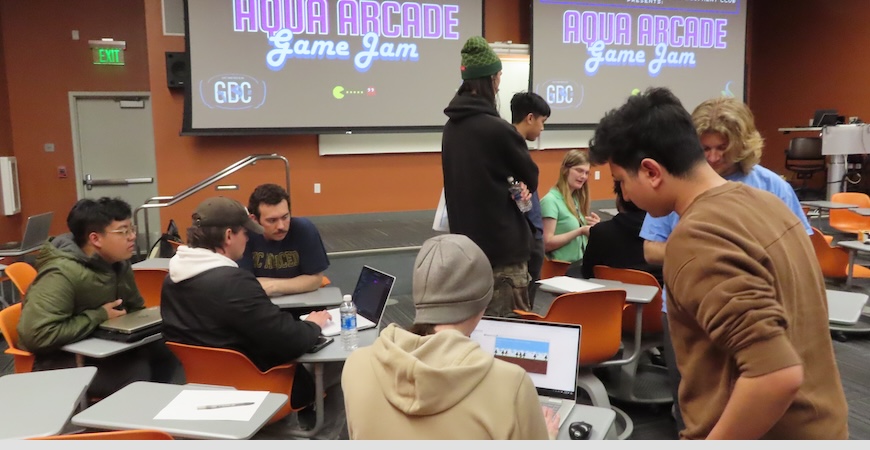 Students compete in the Aqua Arcade Game Jam at UC Merced.