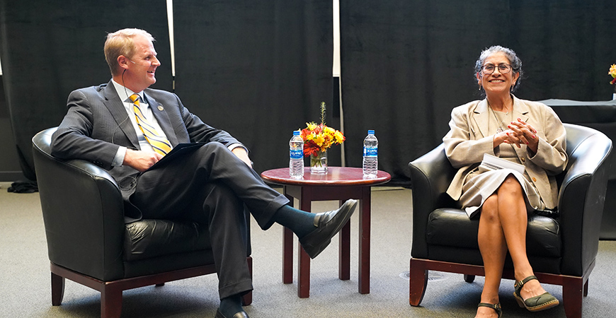 Interim Chancellor Nathan Brostom welcomes Maria Echaveste to UC Merced for a conversation on "The Future of American Democracy."