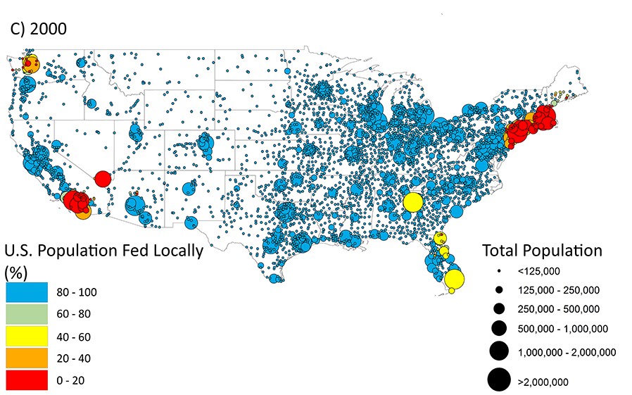 Campbell's map shows the percentages of people who could eat locally in all areas of the country.