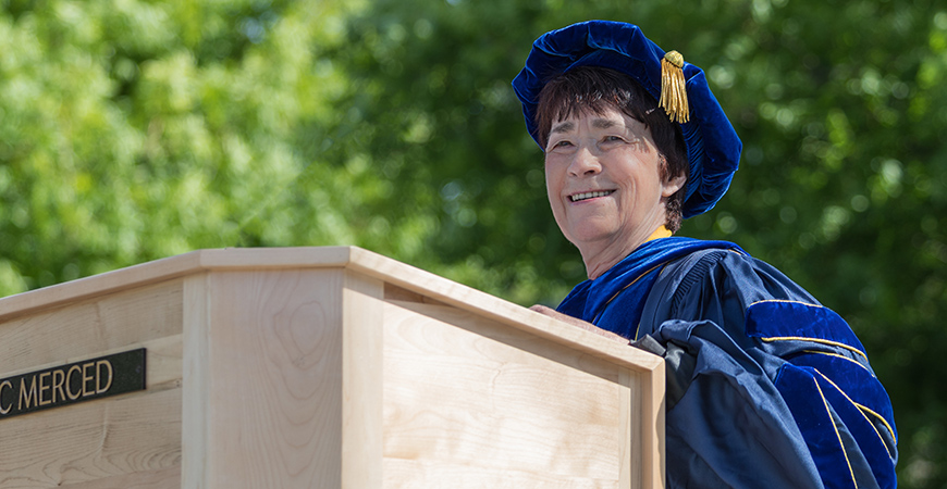 Chancellor Dorothy Leland delivered the keynote address at UC Merced's commencement ceremonies May 18 and 19. 