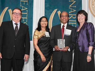 Mike Gallo, Dr. Krishna and Sumana Thondapu and Chancellor Dorothy Leland
