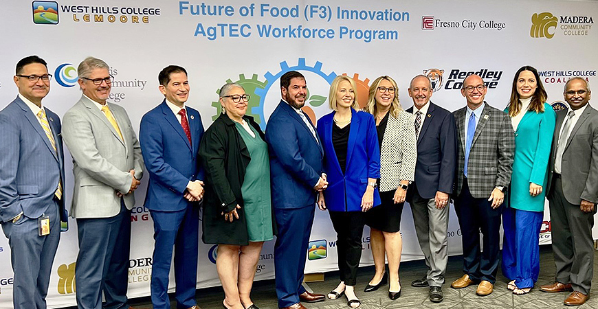 Members of the Fresno-Merced Future of Food Innovation (F3) Coalition pose for a photo on Sept. 2, 2022.