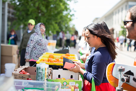 Everyone in the campus community can get fresh produce from the farmers market truck that comes to campus each week.