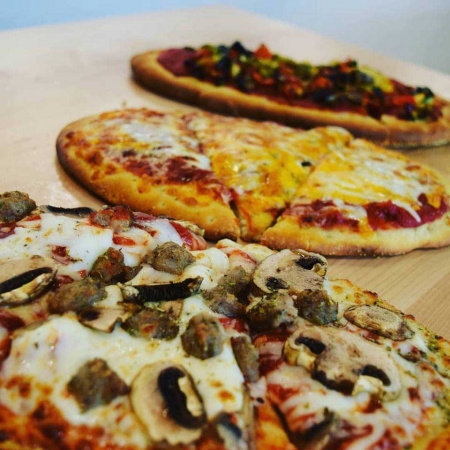 Three flatbread pizzas