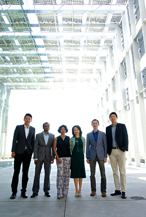 Left to right, Professors Vincent Tung, Anand Subramaniam, Sayantani Ghosh, Jennifer Lu, Tao Ye and Min Hwan Lee are spearheading the new MACES center.