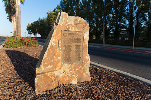Monument near the entrance of the UC Merced campus.