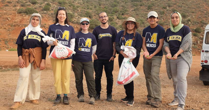 Colleen Naughton, third from left, and team with freshly harvested argan nuts in Morocco. Photo courtesy of Colleen Naughton