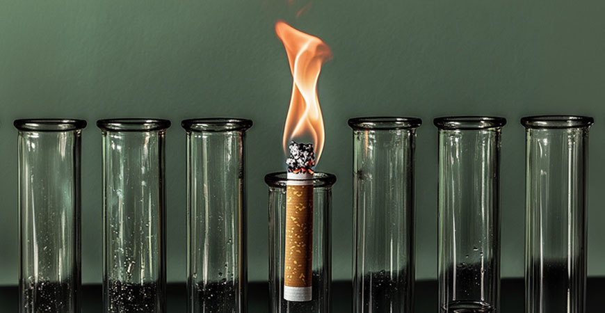 Illustration of burning cigarette in test tubes