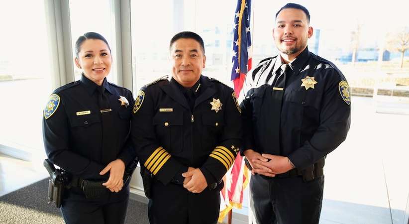 Pictured are Officer Angela Henke, Chief Chou Her and Officer Nicolas Rosales.