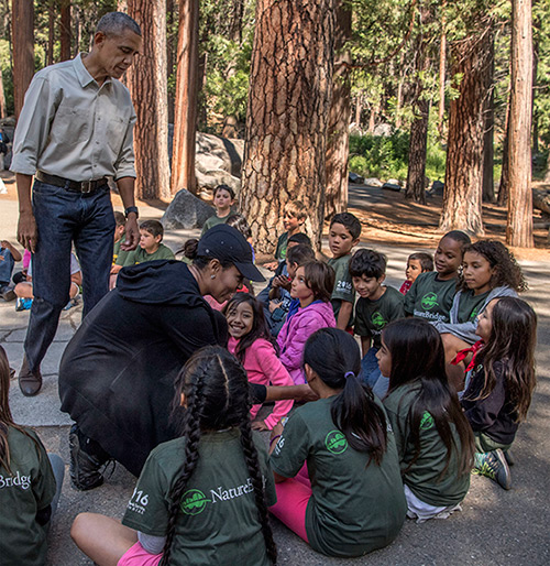 The Obamas surprised fourth-graders who visited Yosemite as part of the Every Kid in a Park Initiative.
