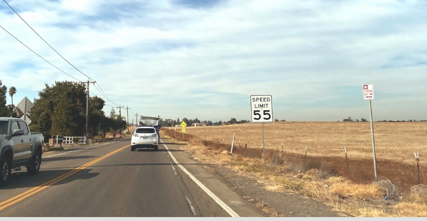 Traffic is shown along a stretch of Bellevue Road near UC Merced. 