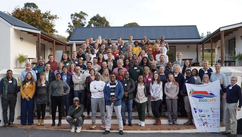 The BioSCape Science team at a workshop in May 2023 in Grabouw, South Africa.  Photo by Adam M. Wilson