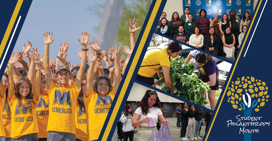 A photo montage depicts several students at UC Merced.