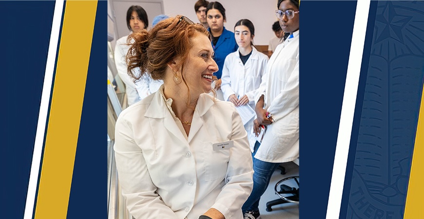 Kara McCloskey and students in her lab are shown.