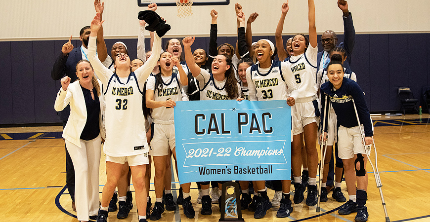 The UC Merced women's basketball team is seen after a game on March 1, 2022.