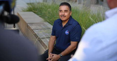 Retired NASA astronaut Jose Hernández speaks to media ahead of a screening of "A Million Miles Away" at UC Merced. 